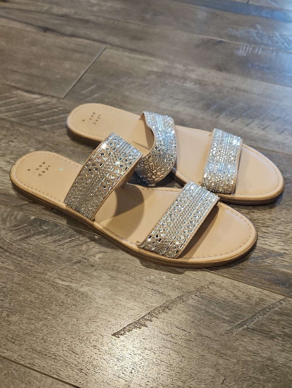 Sparkle Two-Band Slide Sandals in Silver